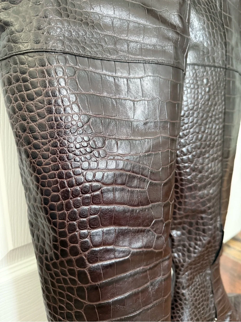 Reformation Dark Brown Croc-Embossed Over-the-Knee Boots